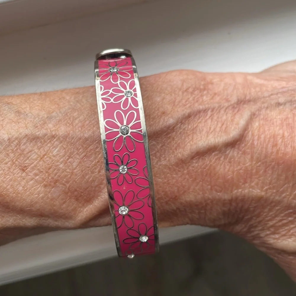 Coach Floral Pink and Silver Bangle Bracelet - Picture 4 of 5